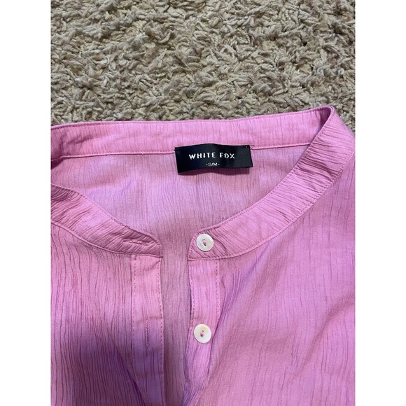 White Fox Womens Take Me Out Oversized Button Down Shirt Crinkle Pink Sz S/M - Picture 2 of 6